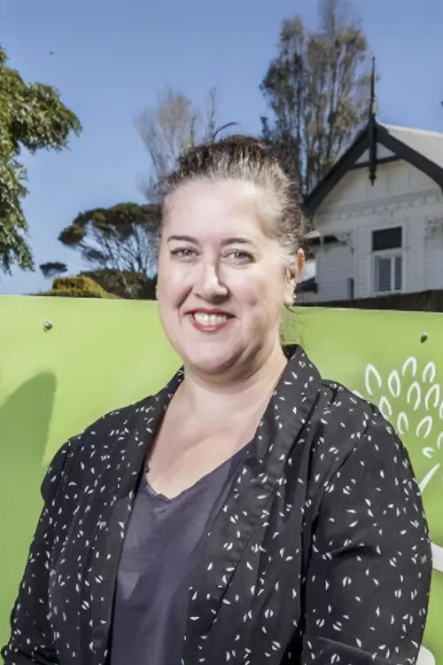 Angela Spooner outside Highbury House